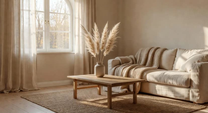 Warm Scandinavian living room with cream linen sofa, arched window, and oak floors representing 2026 living room design ideas