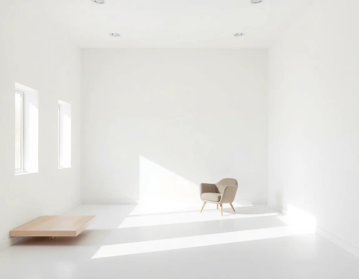 Minimalist ai design app style β pure white room with clean lines and natural light